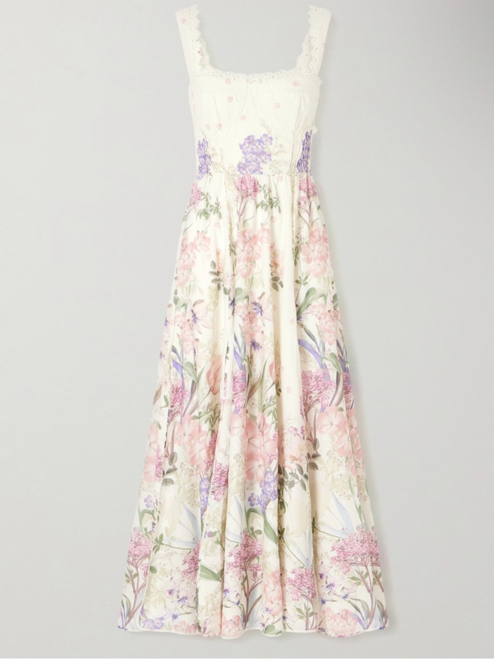 IN SEARCH OF Charo Ruiz Cream Maxi Skirt with Pink & Lavender Floral Print